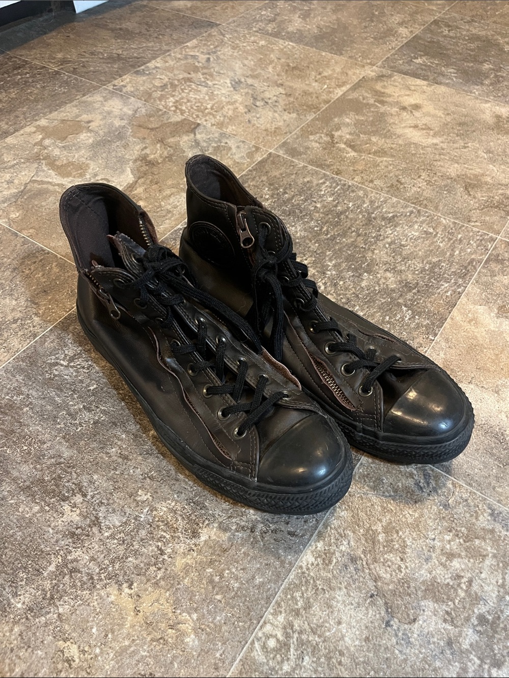 Converse Black Leather High-Top Sneakers with Side Zipper
